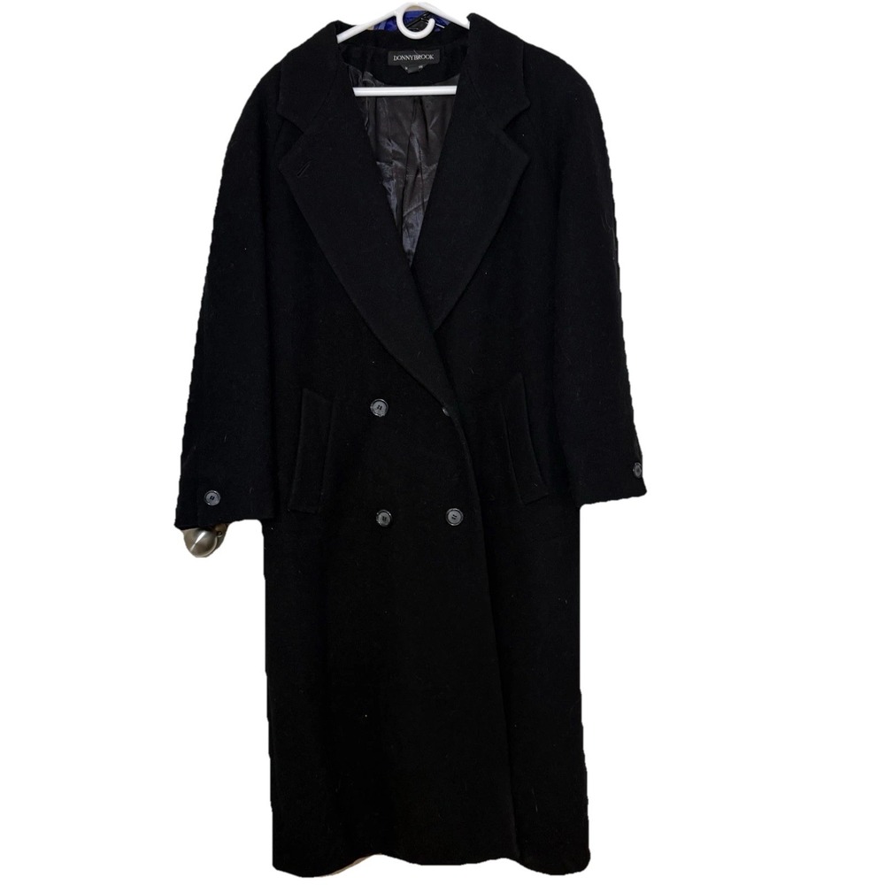 Donny Brook Black‎ Wool Double Breasted Lined Trench Coat Womens 12P